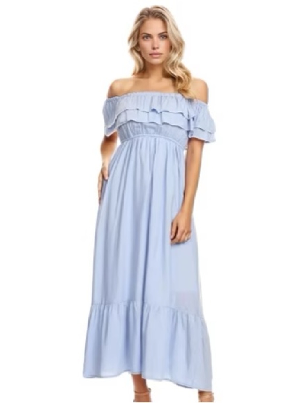Anna-Kaci Off-Shoulder Powder Blue Ruffle Maxi Dress
